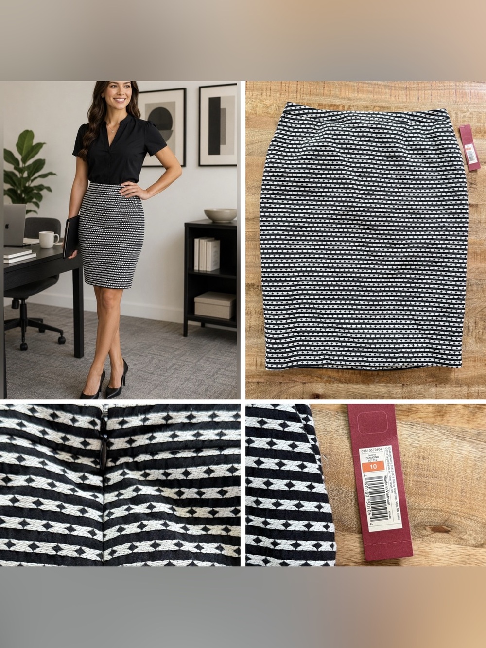 Target NWT Black White Textured Pencil Skirt Size 10 Geometric Career Office